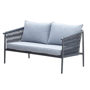 1 Sofa 2 Lugares Brava Rivatti 151cm -Largura- Estofado Cinza Base em Aluminio e Corda Nautica Grafito